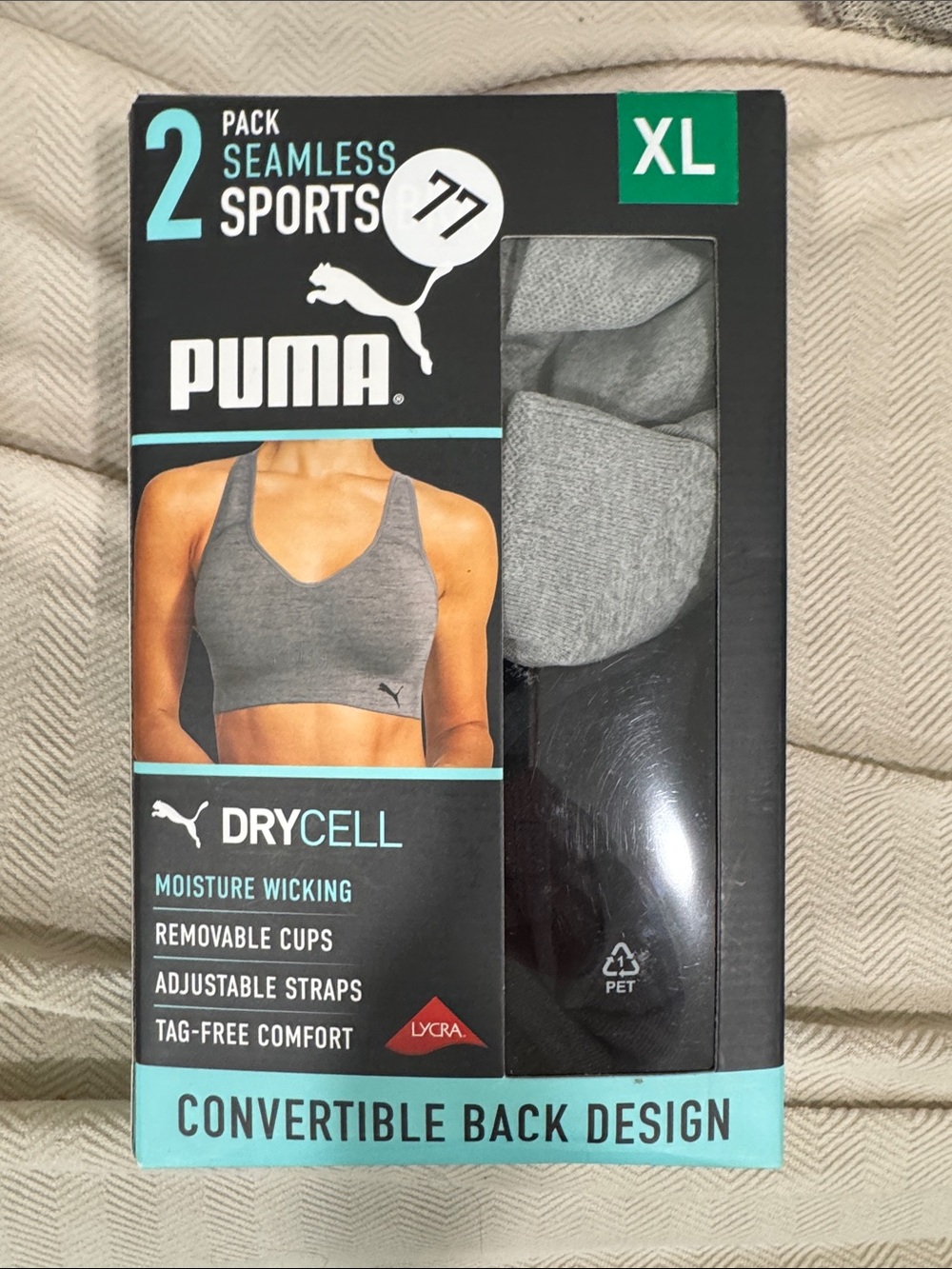 Puma Seamless Sports Bra 2-Pack in Gray and Black - XL